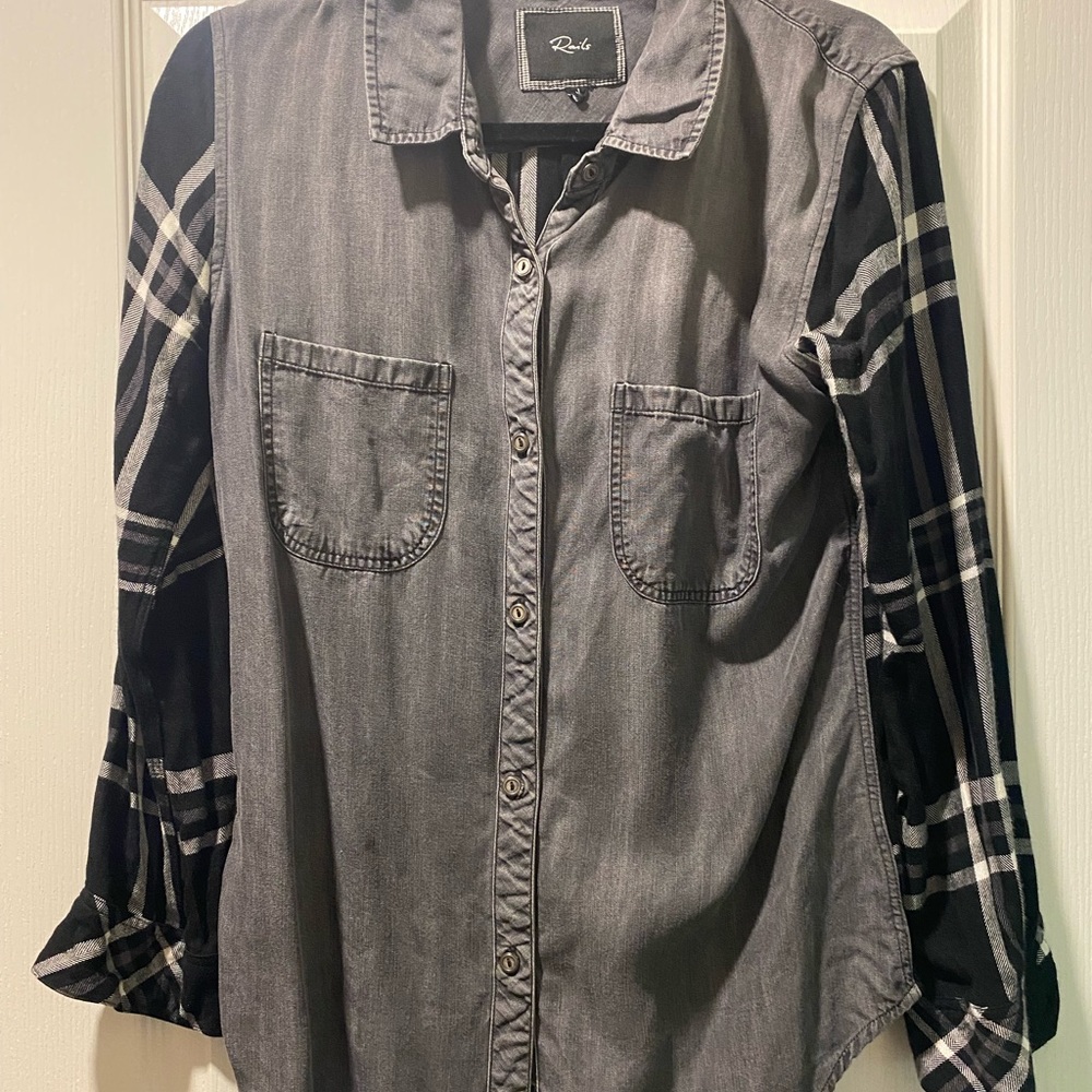 Rails plaid and denim button down shirt